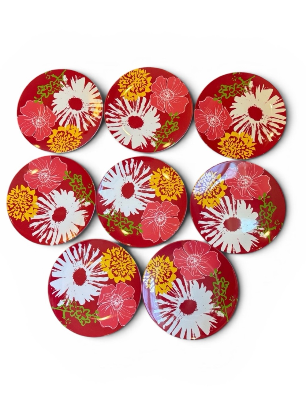 Melamine Target Home Red Floral Dinner Plates 10.5” Set of 8 Summer Picnic